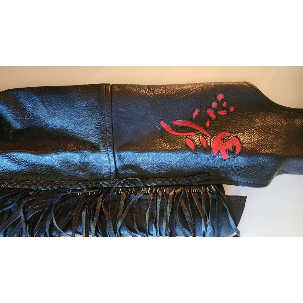 Paragon Genuine Leather Fringed Chaps Women's XS Purple Flower Rose A10 - Picture 12 of 16